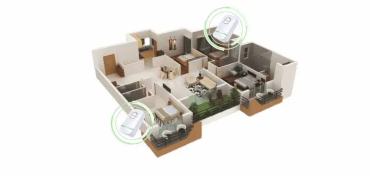 Cutaway diagram of a house showing EcoWatt Power Saver devices plugged into outlets